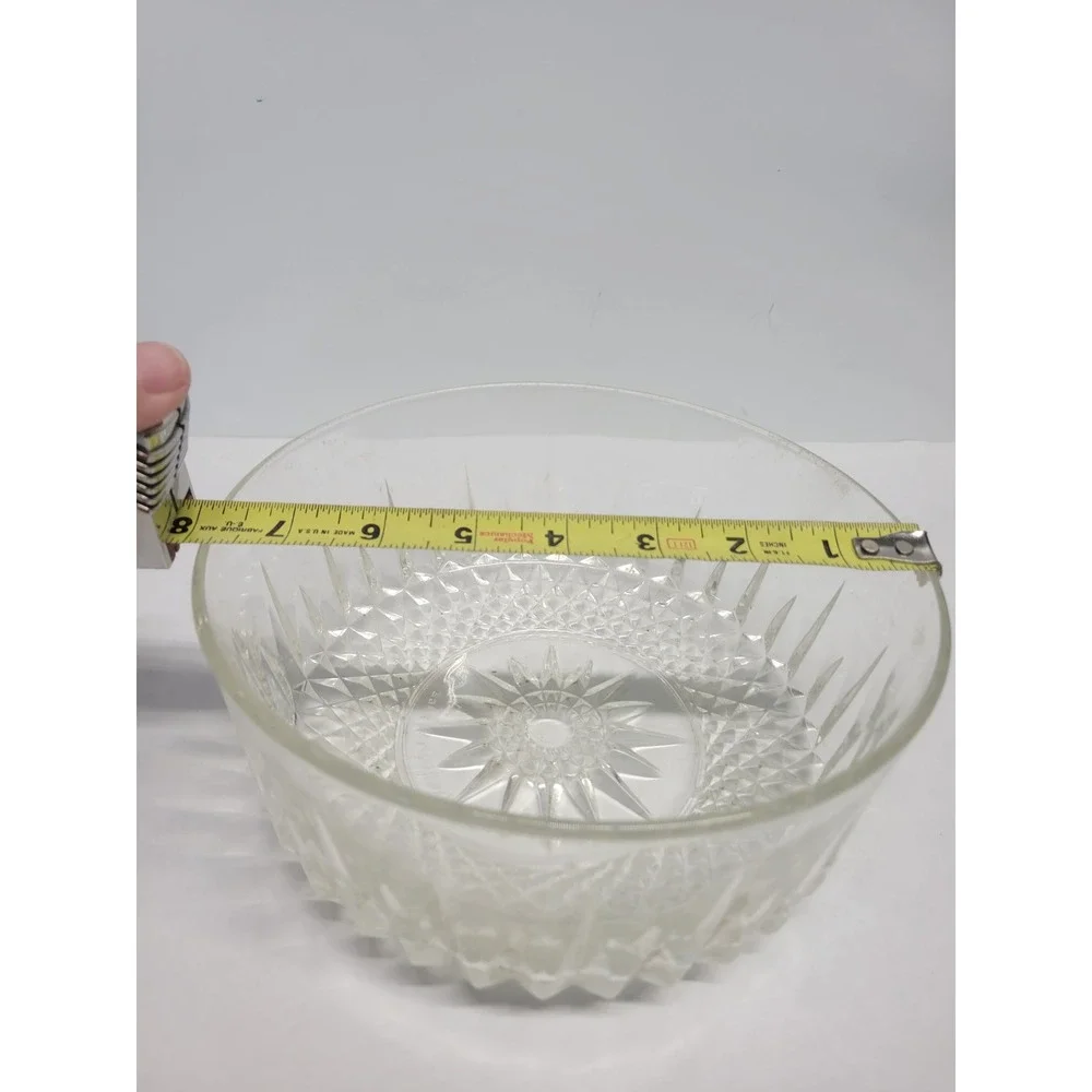 Arcoroc France‎ Clear Pressed Glass Serving Bowl Starburst Diamond Cut 7.5 Inch